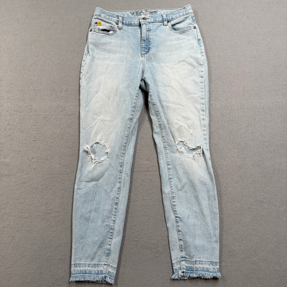 Yoga Jeans Women's 30 Blue Denim Light Wash Tapered Leg Skinny Ripped Distressed